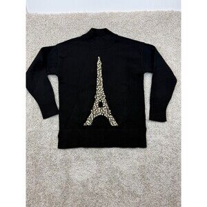 Karl Lagerfeld Paris PEARL EIFFEL TOWER LUREX SWEATER, BLK, XS, MSRP: $109